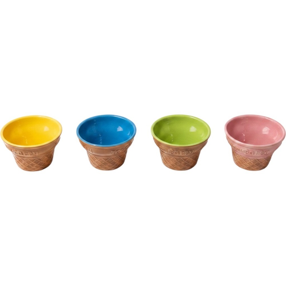Home Essentials Sweet Ceramic‎ Ice Cream Parlor Dessert Bowls Set of 4 12oz NIB